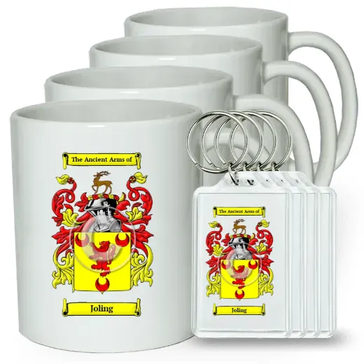 Joling Set of 4 Coffee Mugs and Keychains