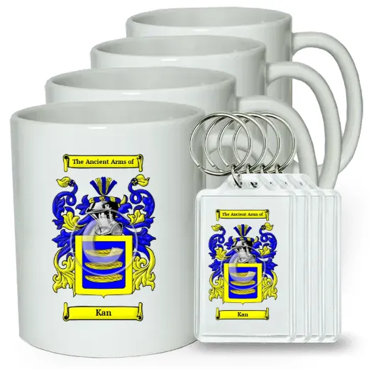 Kan Set of 4 Coffee Mugs and Keychains