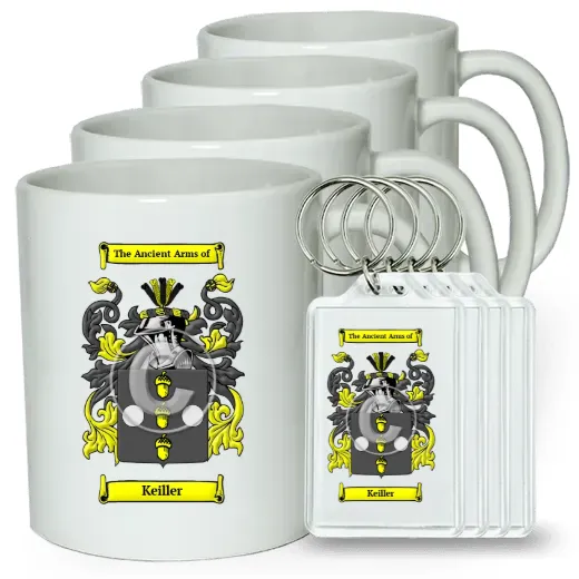 Keiller Set of 4 Coffee Mugs and Keychains