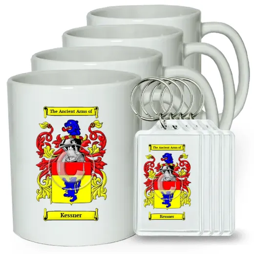 Kessner Set of 4 Coffee Mugs and Keychains