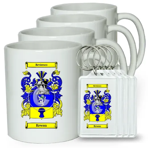 Kewan Set of 4 Coffee Mugs and Keychains