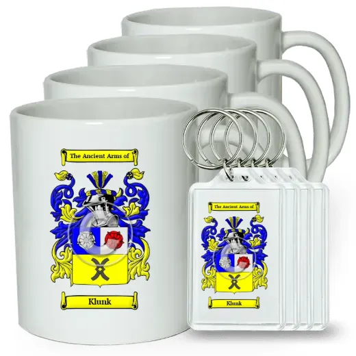 Klunk Set of 4 Coffee Mugs and Keychains