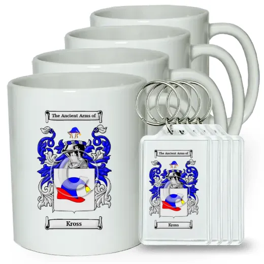 Kross Set of 4 Coffee Mugs and Keychains