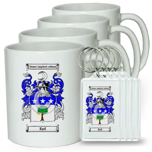 Kyd Set of 4 Coffee Mugs and Keychains