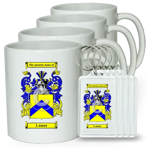 L amay Set of 4 Coffee Mugs and Keychains