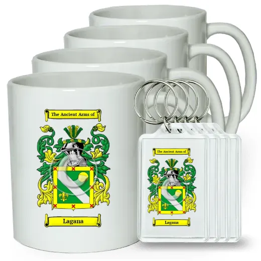 Lagana Set of 4 Coffee Mugs and Keychains