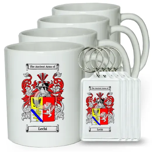 Lechi Set of 4 Coffee Mugs and Keychains