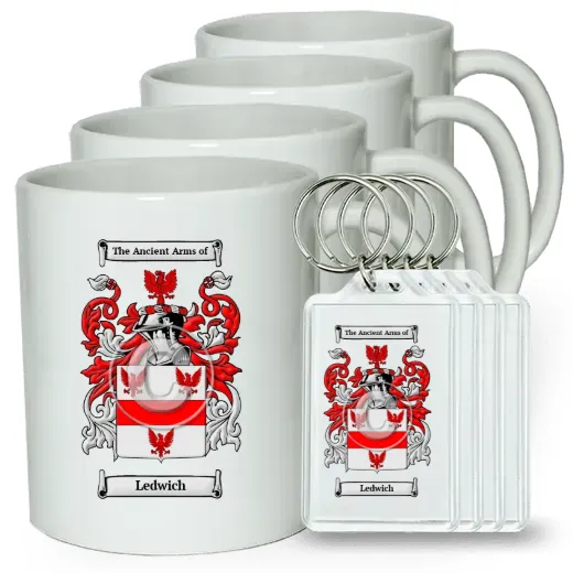 Ledwich Set of 4 Coffee Mugs and Keychains