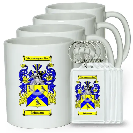 Lefaucon Set of 4 Coffee Mugs and Keychains