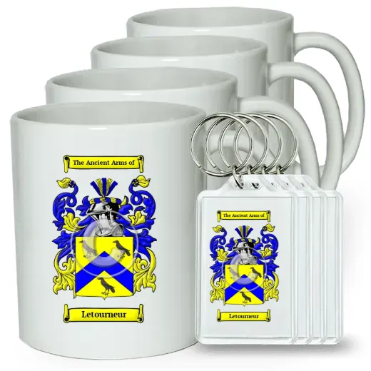 Letourneur Set of 4 Coffee Mugs and Keychains