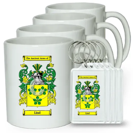 Lind Set of 4 Coffee Mugs and Keychains
