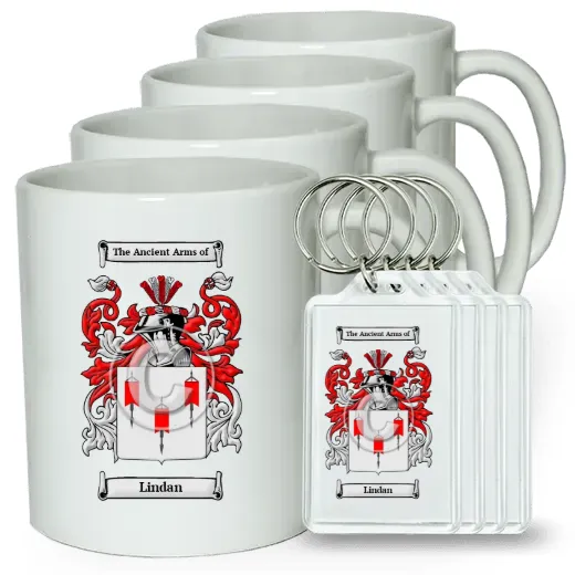 Lindan Set of 4 Coffee Mugs and Keychains