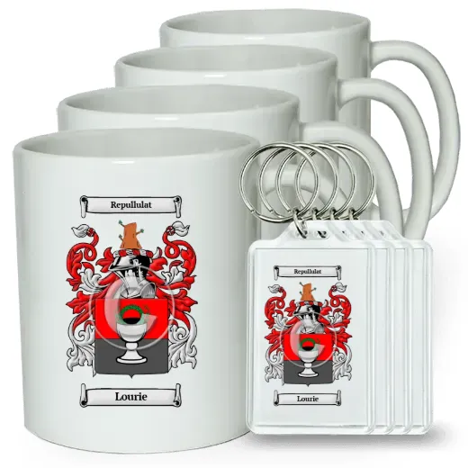 Lourie Set of 4 Coffee Mugs and Keychains