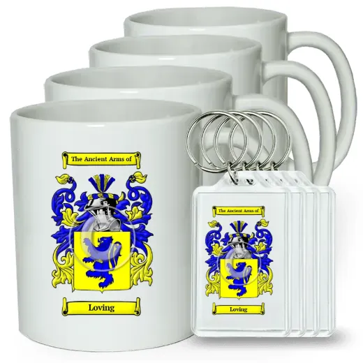 Loving Set of 4 Coffee Mugs and Keychains
