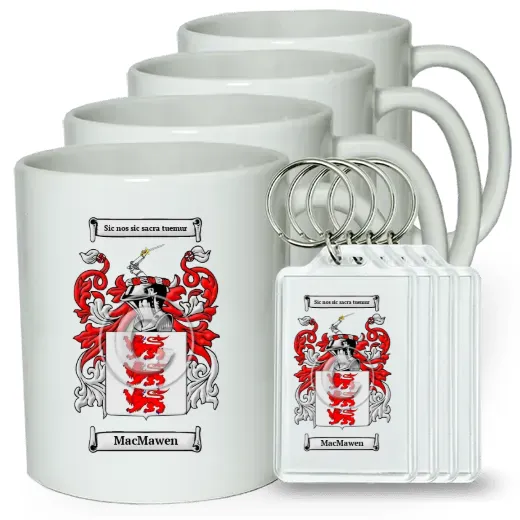 MacMawen Set of 4 Coffee Mugs and Keychains