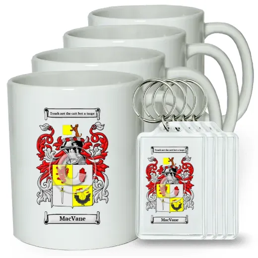 MacVane Set of 4 Coffee Mugs and Keychains