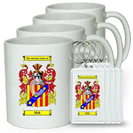 Mak Set of 4 Coffee Mugs and Keychains
