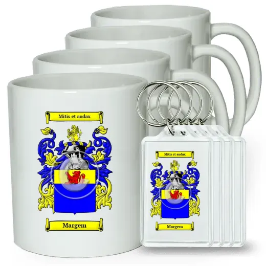 Margem Set of 4 Coffee Mugs and Keychains