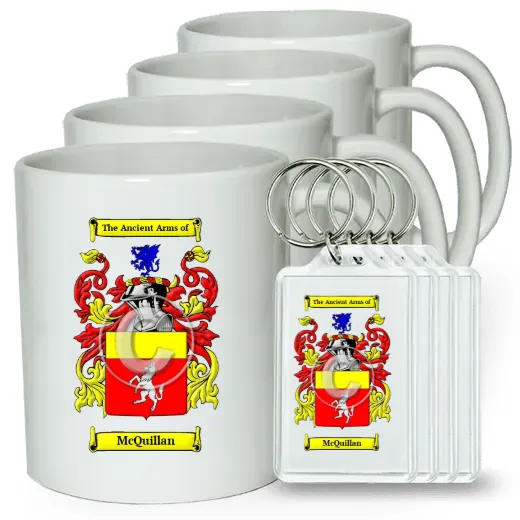 McQuillan Set of 4 Coffee Mugs and Keychains