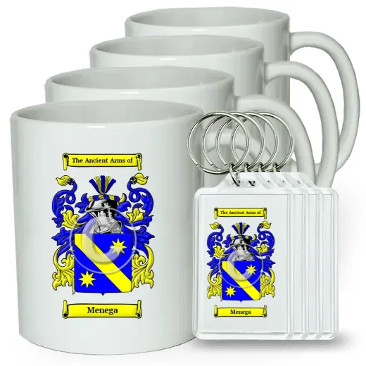Menega Set of 4 Coffee Mugs and Keychains