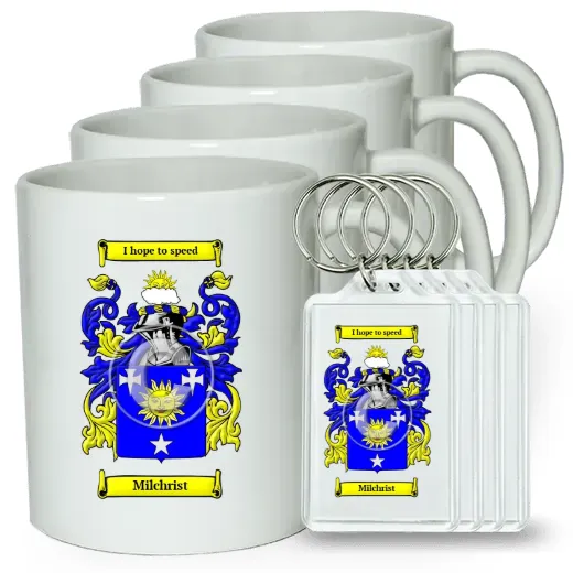 Milchrist Set of 4 Coffee Mugs and Keychains