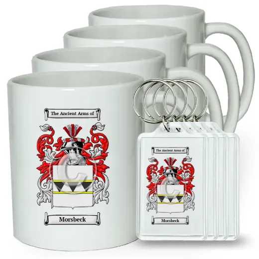 Morsbeck Set of 4 Coffee Mugs and Keychains