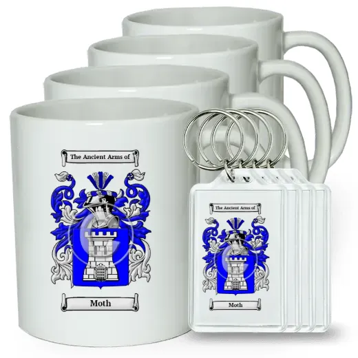 Moth Set of 4 Coffee Mugs and Keychains