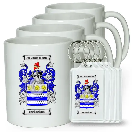 Nickaelson Set of 4 Coffee Mugs and Keychains