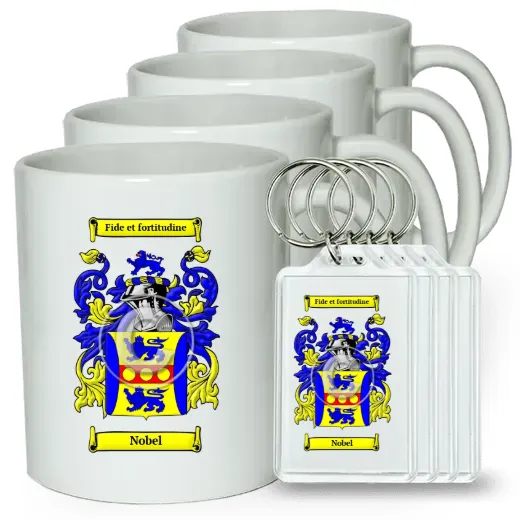 Nobel Set of 4 Coffee Mugs and Keychains