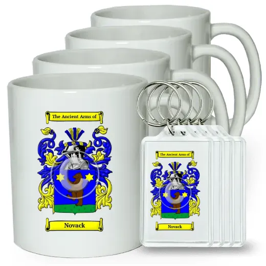 Novack Set of 4 Coffee Mugs and Keychains