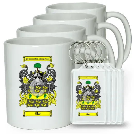 Oke Set of 4 Coffee Mugs and Keychains