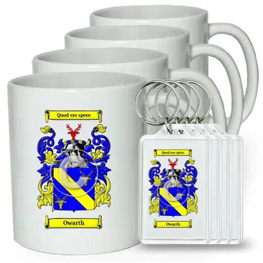 Owarth Set of 4 Coffee Mugs and Keychains