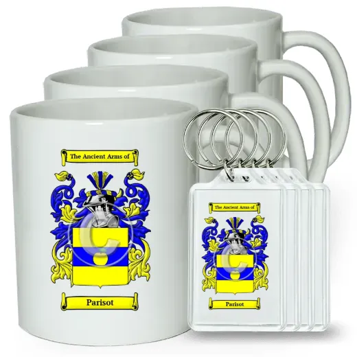 Parisot Set of 4 Coffee Mugs and Keychains