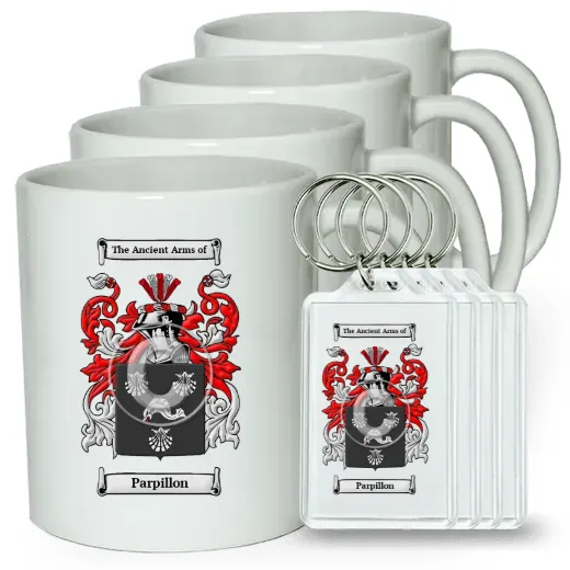 Parpillon Set of 4 Coffee Mugs and Keychains
