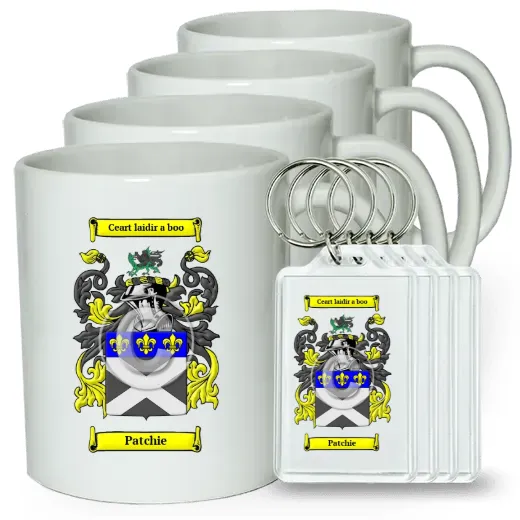 Patchie Set of 4 Coffee Mugs and Keychains