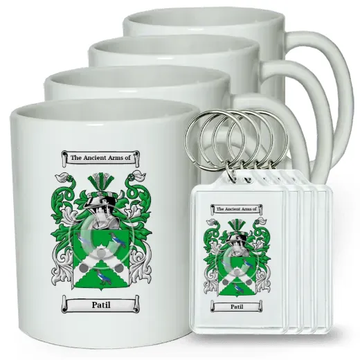 Patil Set of 4 Coffee Mugs and Keychains