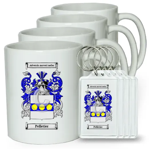 Pelletier Set of 4 Coffee Mugs and Keychains