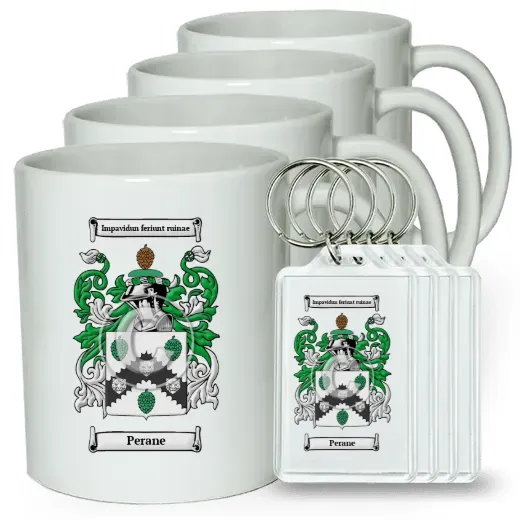 Perane Set of 4 Coffee Mugs and Keychains