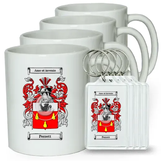Perrett Set of 4 Coffee Mugs and Keychains