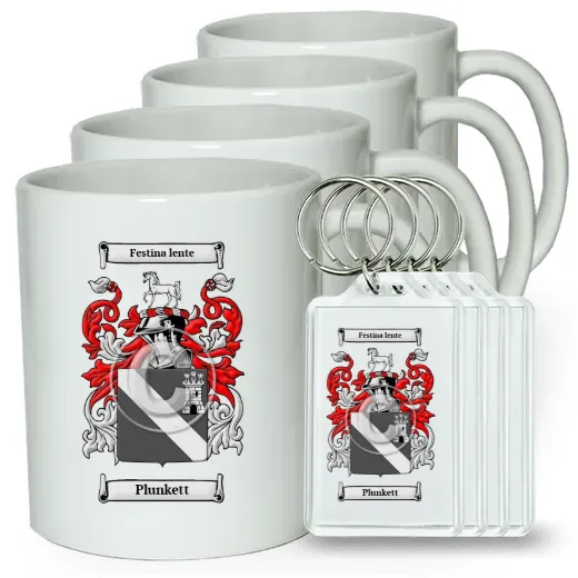 Plunkett Set of 4 Coffee Mugs and Keychains