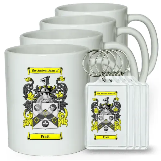 Pratt Set of 4 Coffee Mugs and Keychains