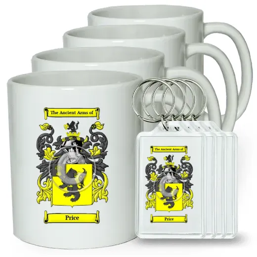 Price Set of 4 Coffee Mugs and Keychains
