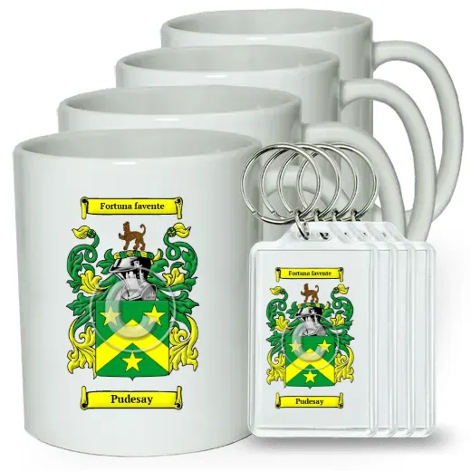 Pudesay Set of 4 Coffee Mugs and Keychains