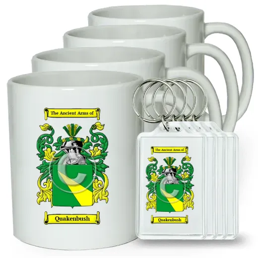 Quakenbush Set of 4 Coffee Mugs and Keychains