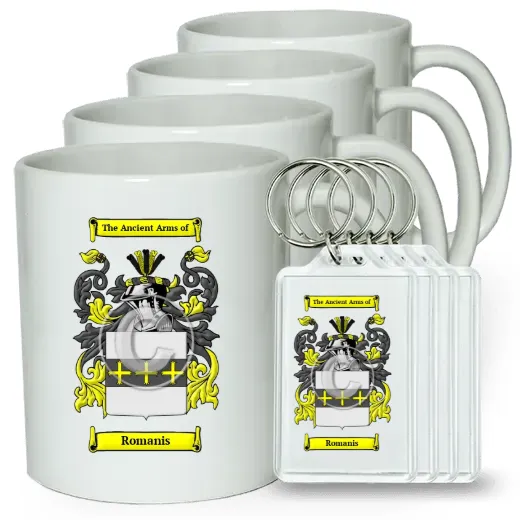 Romanis Set of 4 Coffee Mugs and Keychains