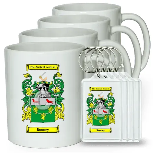Rooney Set of 4 Coffee Mugs and Keychains