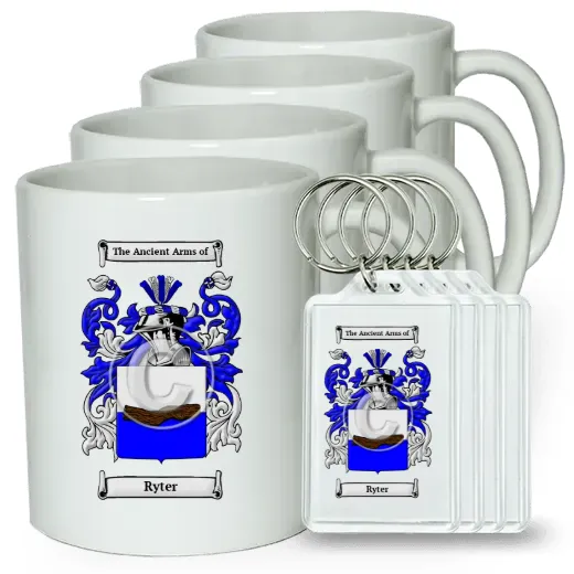 Ryter Set of 4 Coffee Mugs and Keychains