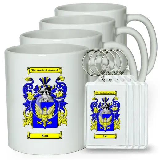 San Set of 4 Coffee Mugs and Keychains