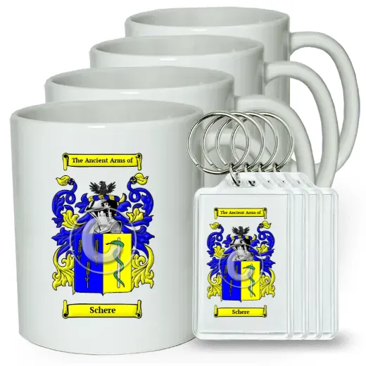 Schere Set of 4 Coffee Mugs and Keychains