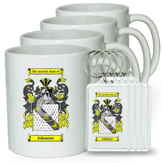 Selement Set of 4 Coffee Mugs and Keychains